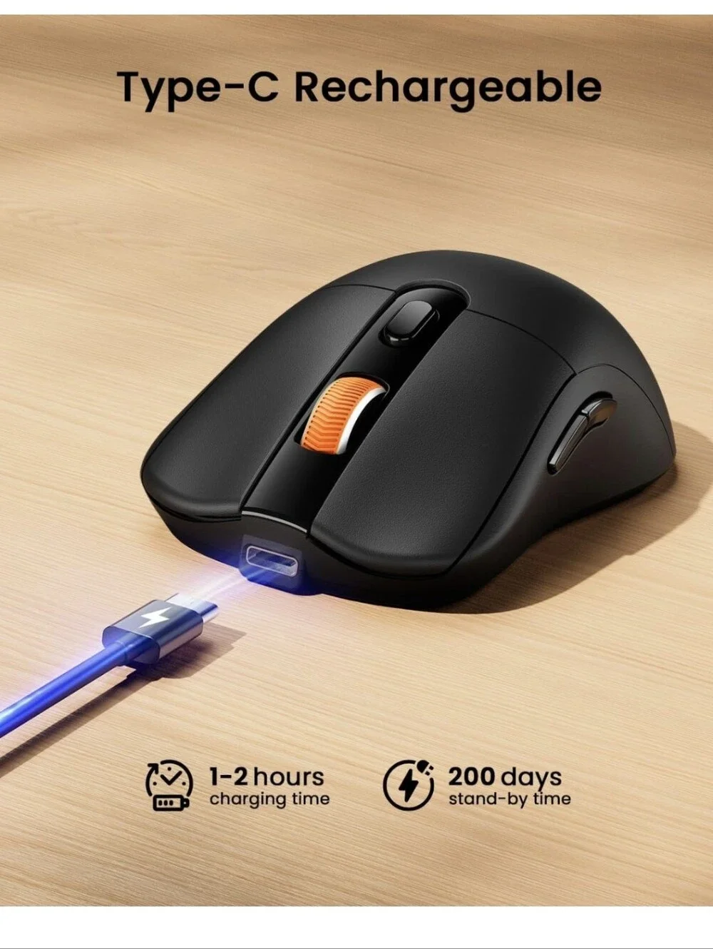 ProtoArc EM15 USB C Mouse, Bluetooth Wireless Mouse for MacBook, Black68g